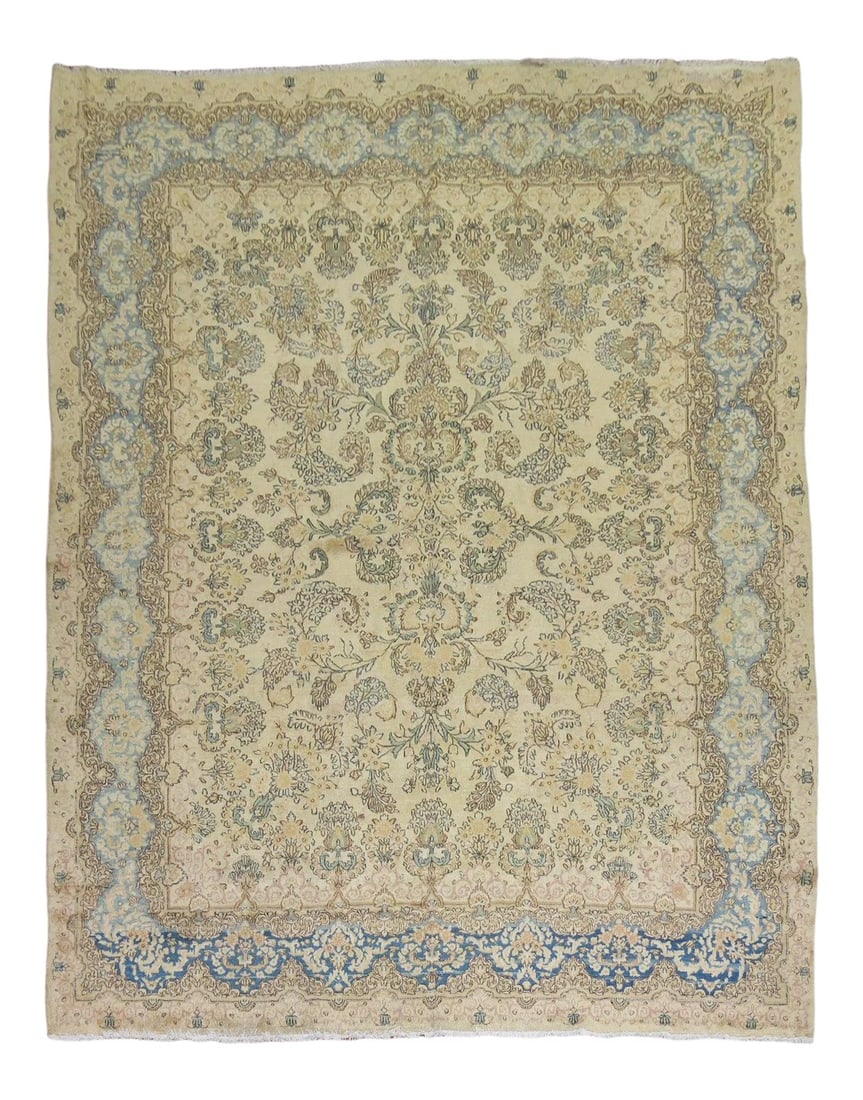 Formal Feminine Vintage Kerman 7'5'' X 10'2'': One of a kind, 1930s Hand-knotted Persian Kerman Room Size Rug. Professionally Washed & personally vetted. Ready for everyday use. Condition: Alterations: Original Condition Unaltered