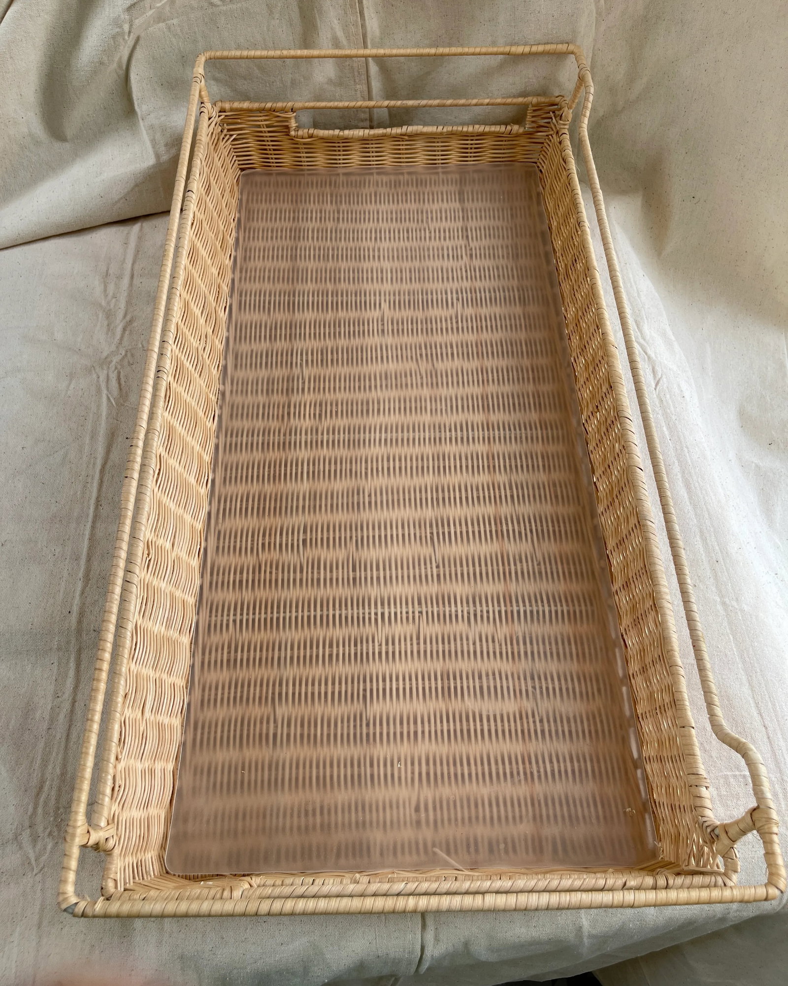 Vintage Rectangle Wicker Basket W/Plastic Insert - 3