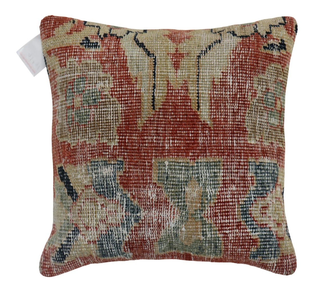 Distressed 19th Century Traditional Rug Pillow: One of a kind Pillow made from an antique Persian mahal rug with cotton back. Zipper closure and foam insert provided. 18'' x 18'' Condition: Alterations: Original Design Modified Imperfections:
