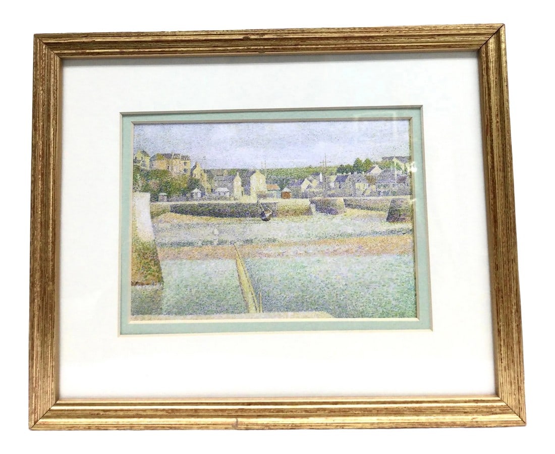 Original Lithograph - Port-En-Bessin: The Outer Harbor (Low Tide) Georges Pierre Seurat: Framed, matted, glass, velvet back ready to hang. This original lithograph was purchased from The St Louis Art Museum. Georges Seurat produced this painting while spending the summer at the Normandy r