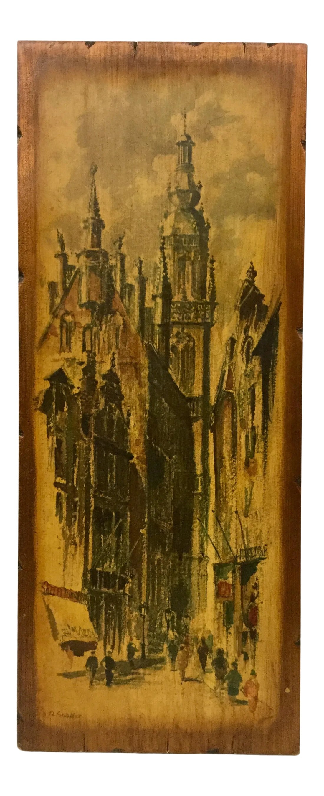 M C M Wood Backed Landscape Print by Dutch Artist Reiner Snapper: Reinier Wynand Snapper (1907 – 1988) Dutch, painted about 3600 paintings, divided in two periods, before he moved to Zaltbommel and when he lived in Amsterdam, roughly before 1969. His