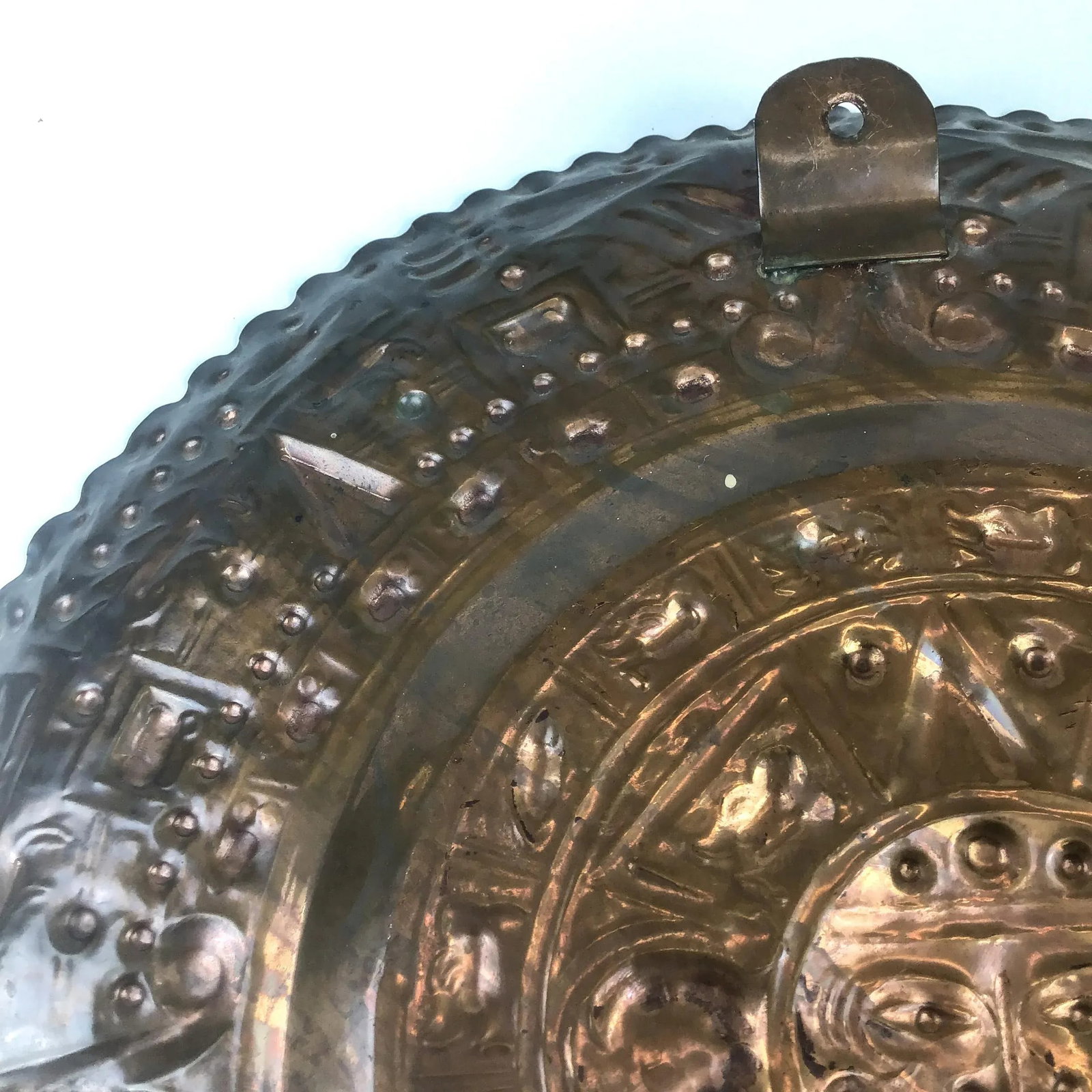 Vintage Hand Hammered Solid Copper Sun God Hanging Wall Plate - 10