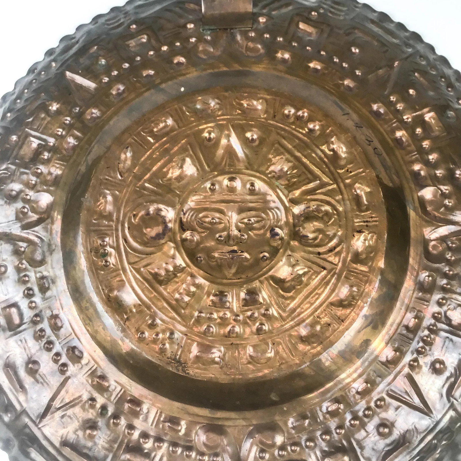 Vintage Hand Hammered Solid Copper Sun God Hanging Wall Plate - 11
