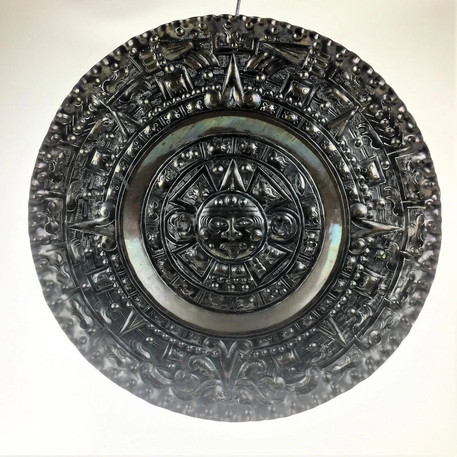 Vintage Hand Hammered Solid Copper Sun God Hanging Wall Plate - 13