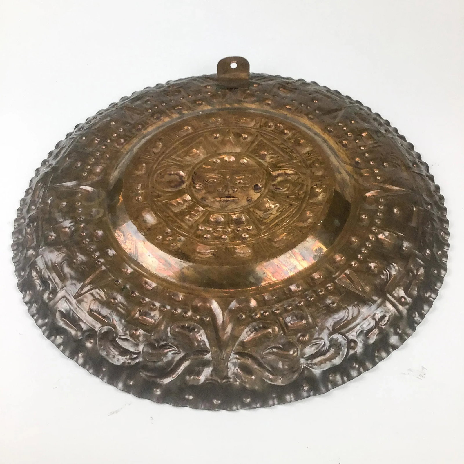 Vintage Hand Hammered Solid Copper Sun God Hanging Wall Plate - 2