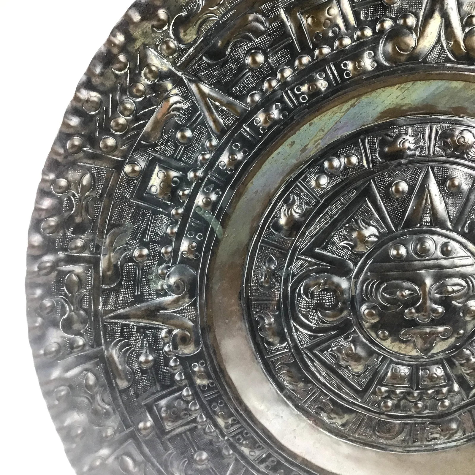 Vintage Hand Hammered Solid Copper Sun God Hanging Wall Plate - 3