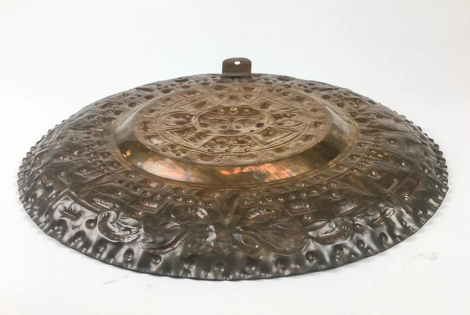 Vintage Hand Hammered Solid Copper Sun God Hanging Wall Plate - 8