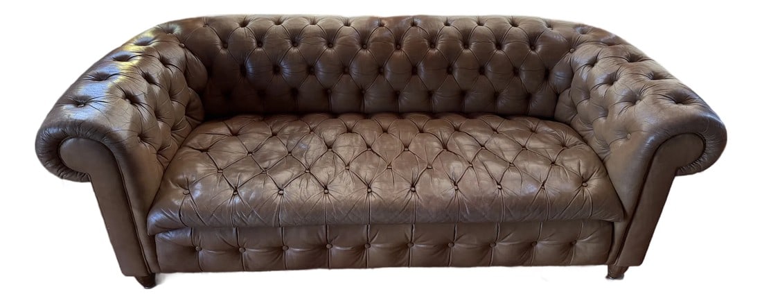 Mid 20th Century Tufted Leather Chesterfield Sofa in Warm Cognac Brown (1 of 5)