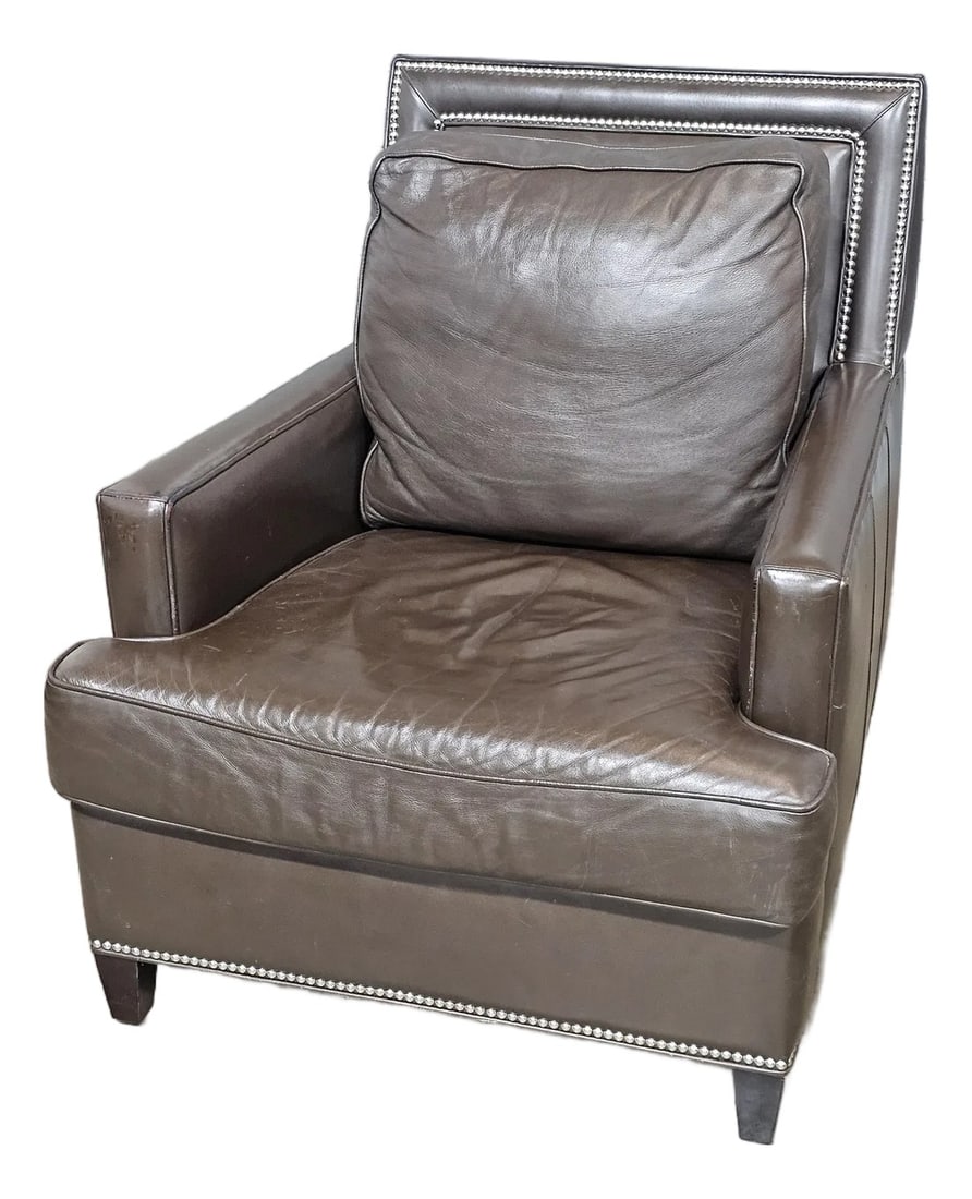 Hancock & Moore Brown Leather Large Comfortable Club Chair Nail Head Trim: Store Item: Hancock & Moore Brown Leather Large Comfortable Club Chair Nail Head Trim Description: Large Comfortable Club Chairs feature a high padded back with squared arms with single seat
