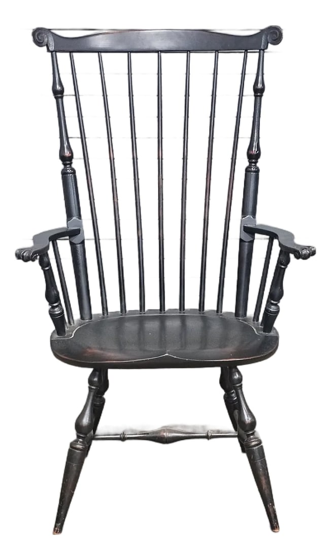d.r. Dimes Black Fan Back Carved Windsor Arm Chair Bench Made New Hampshire (1 of 12)