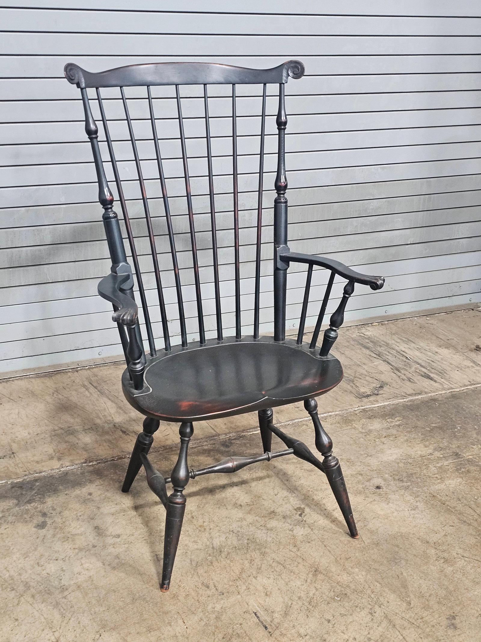 d.r. Dimes Black Fan Back Carved Windsor Arm Chair Bench Made New Hampshire - 3