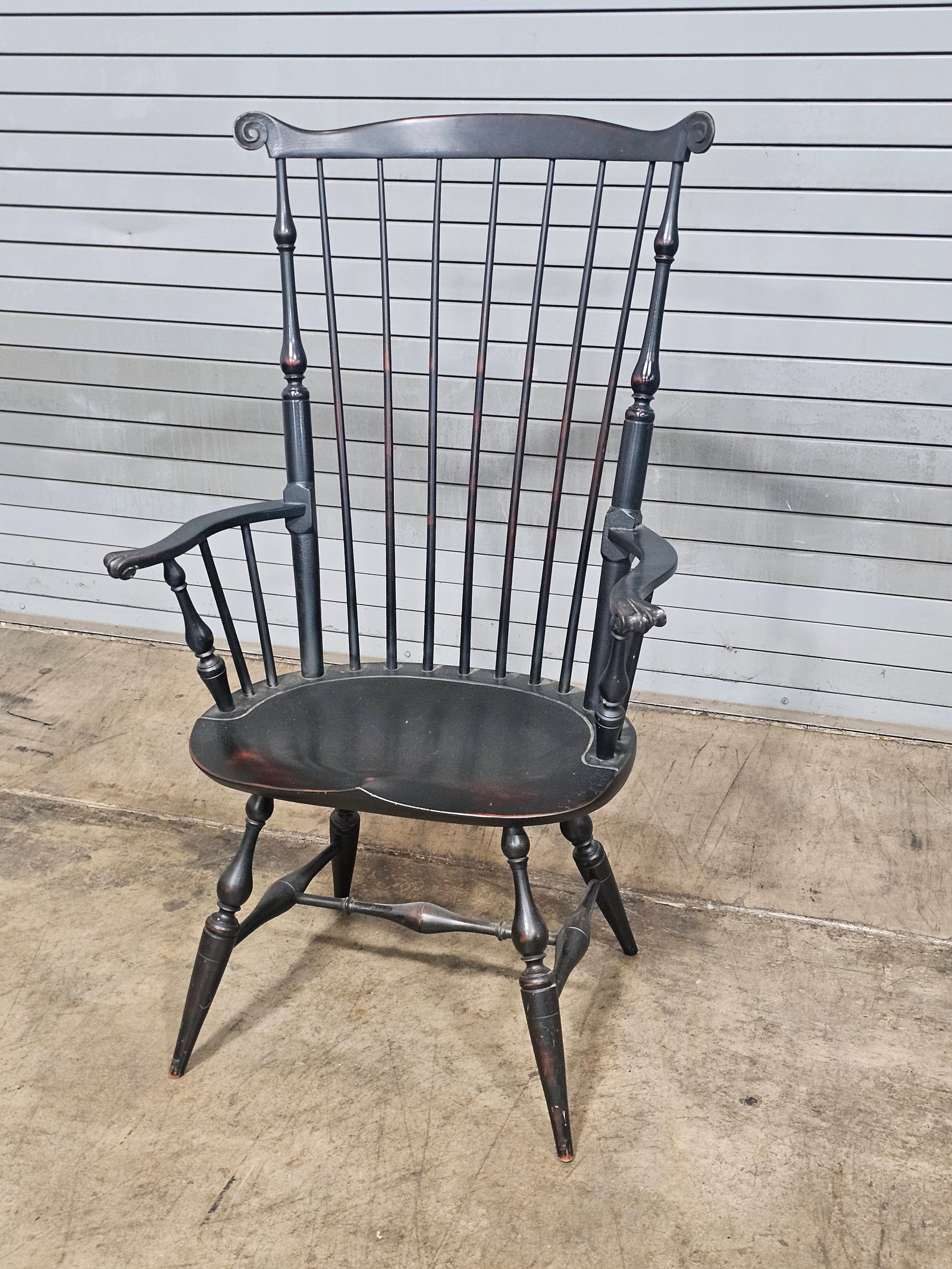 d.r. Dimes Black Fan Back Carved Windsor Arm Chair Bench Made New Hampshire - 6