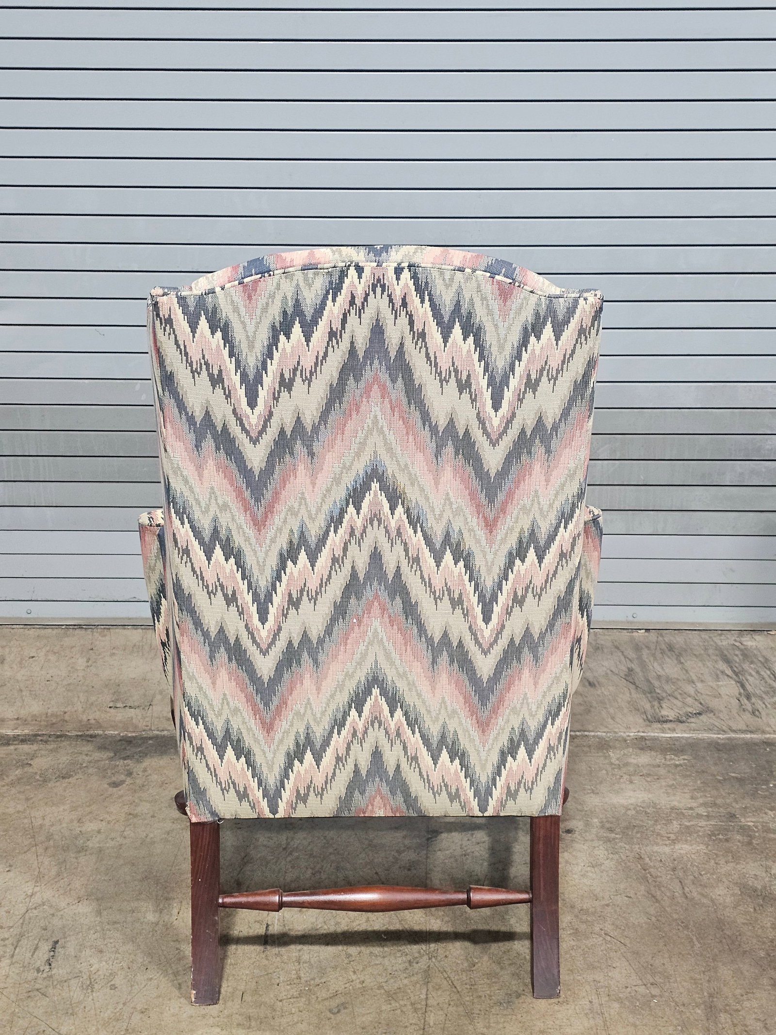 Mahogany Williamsburg Queen Anne Style Wing Back Chair New Flame Stitch Fabric - 2