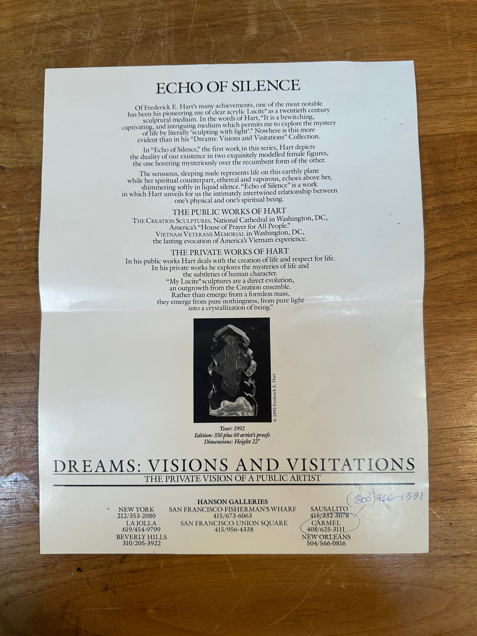 1990s Signed Frederick Hart Acrylic Resin Sculpture Echo of Silence 22" - 13