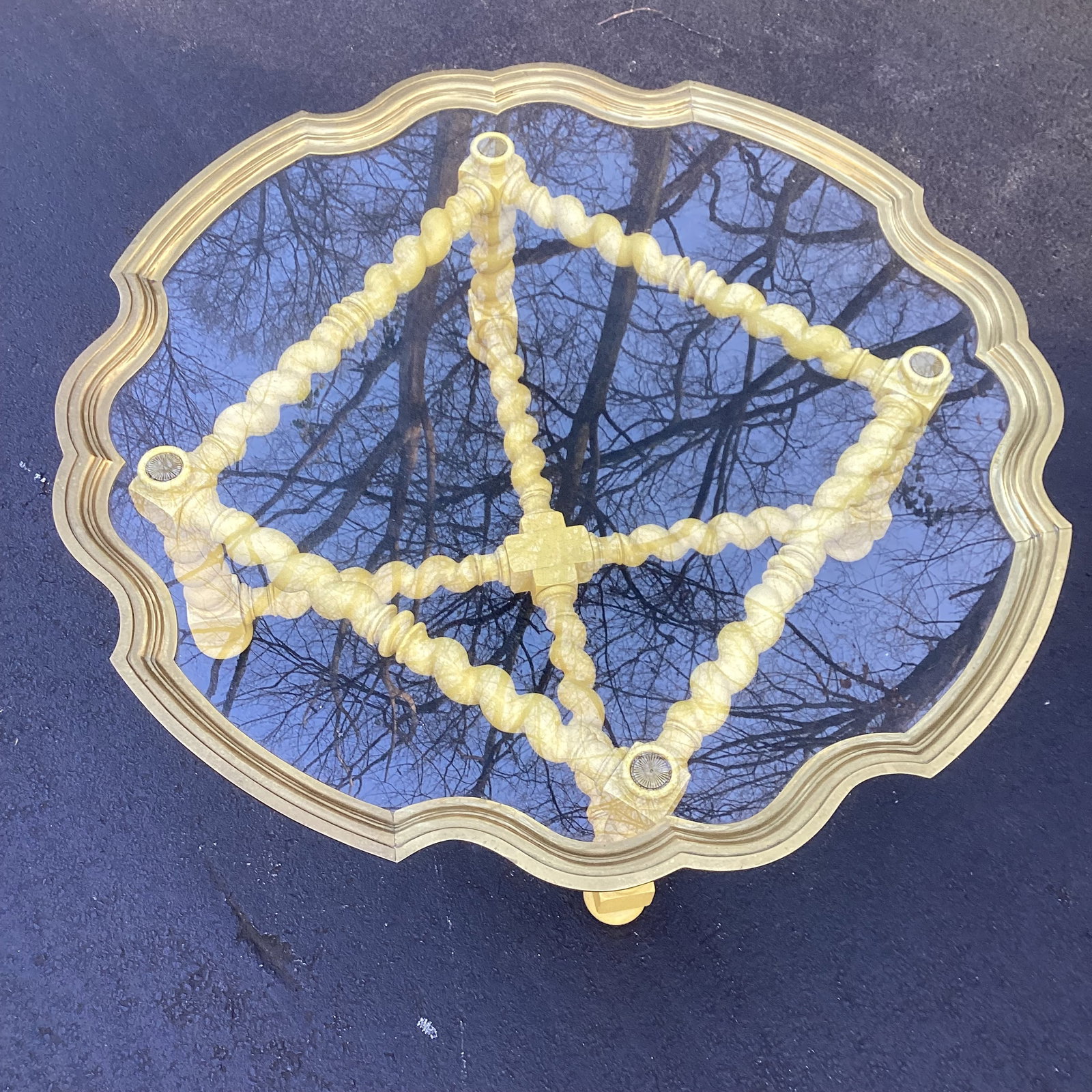 Vintage Baker Furniture Scalloped Golden Yellow Coffee Table With Brass and Glass Top – 44" - 10