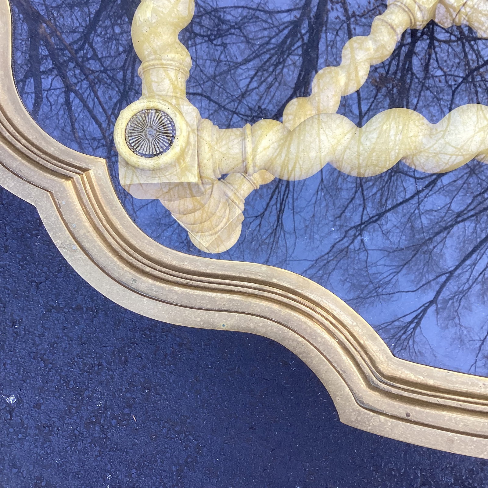 Vintage Baker Furniture Scalloped Golden Yellow Coffee Table With Brass and Glass Top – 44" - 11