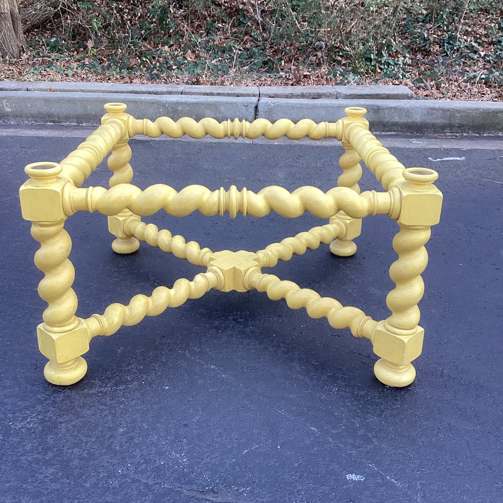 Vintage Baker Furniture Scalloped Golden Yellow Coffee Table With Brass and Glass Top – 44" - 8