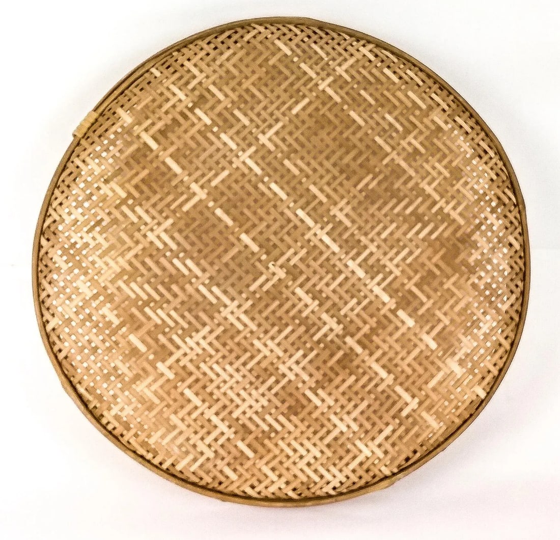 Antique Rattan Woven Basket Lid Wall Art - 2