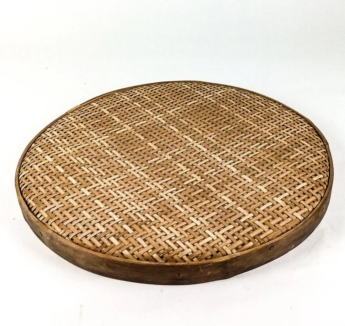 Antique Rattan Woven Basket Lid Wall Art - 3