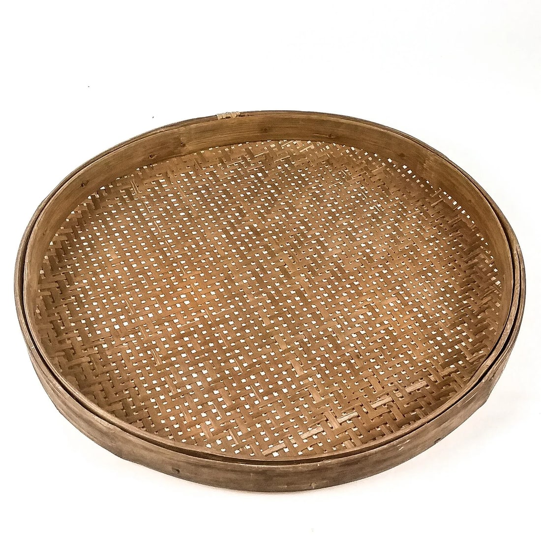 Antique Rattan Woven Basket Lid Wall Art - 9