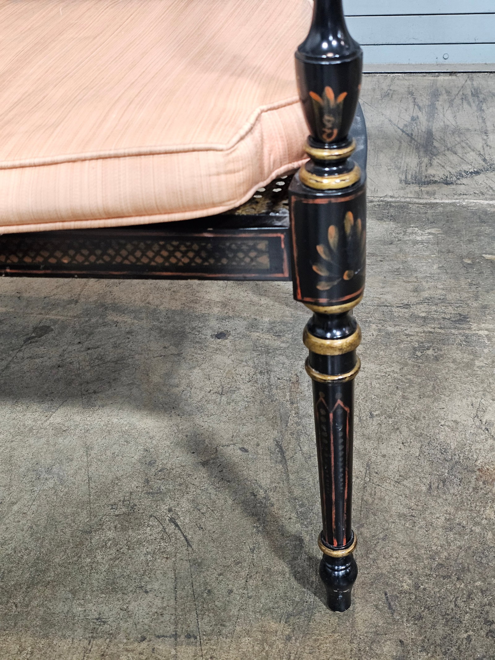 Late 20th Century Baker Historic Charleston Bench Settee Black Finish Gold Accents - 10