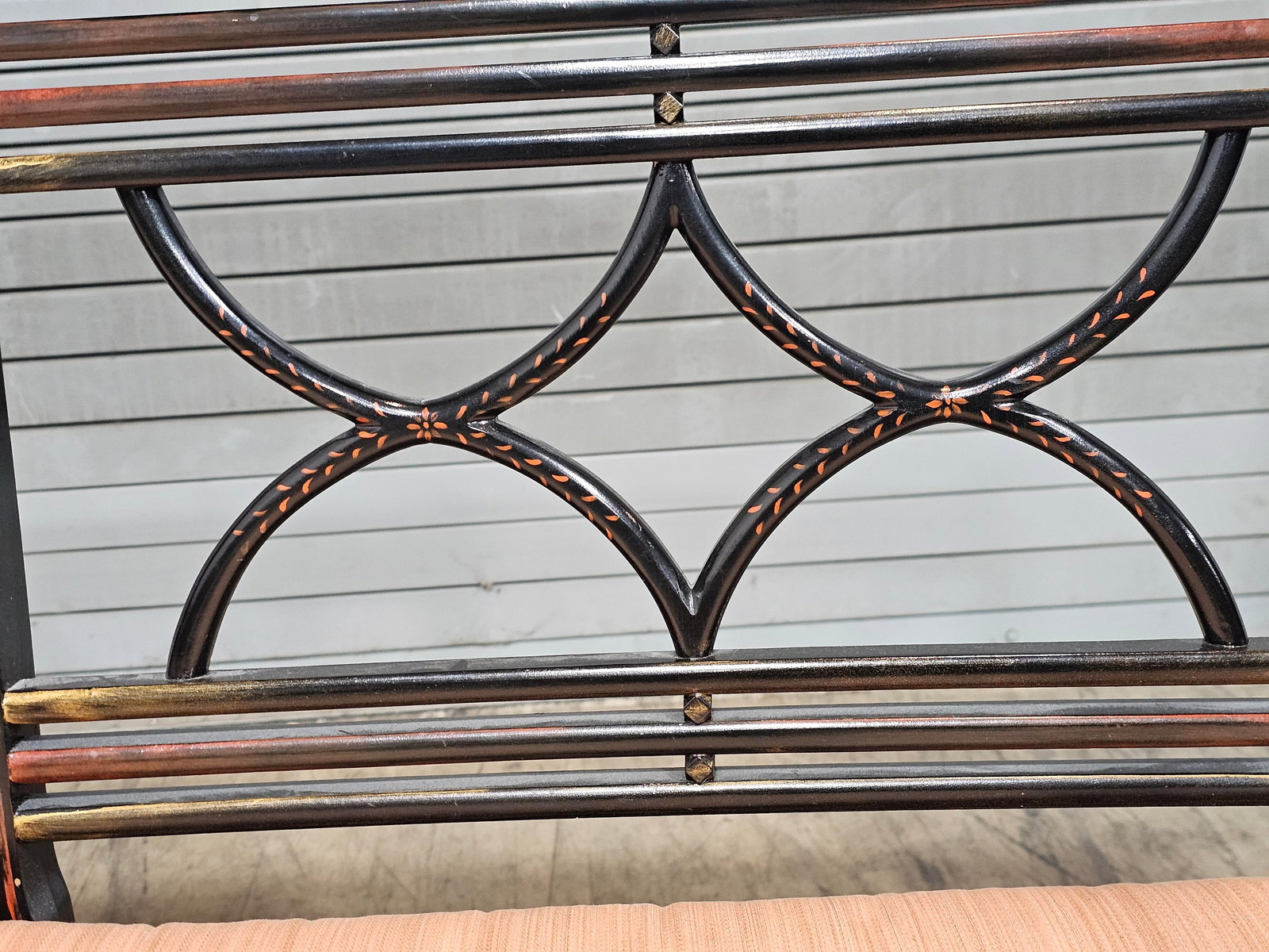 Late 20th Century Baker Historic Charleston Bench Settee Black Finish Gold Accents - 11