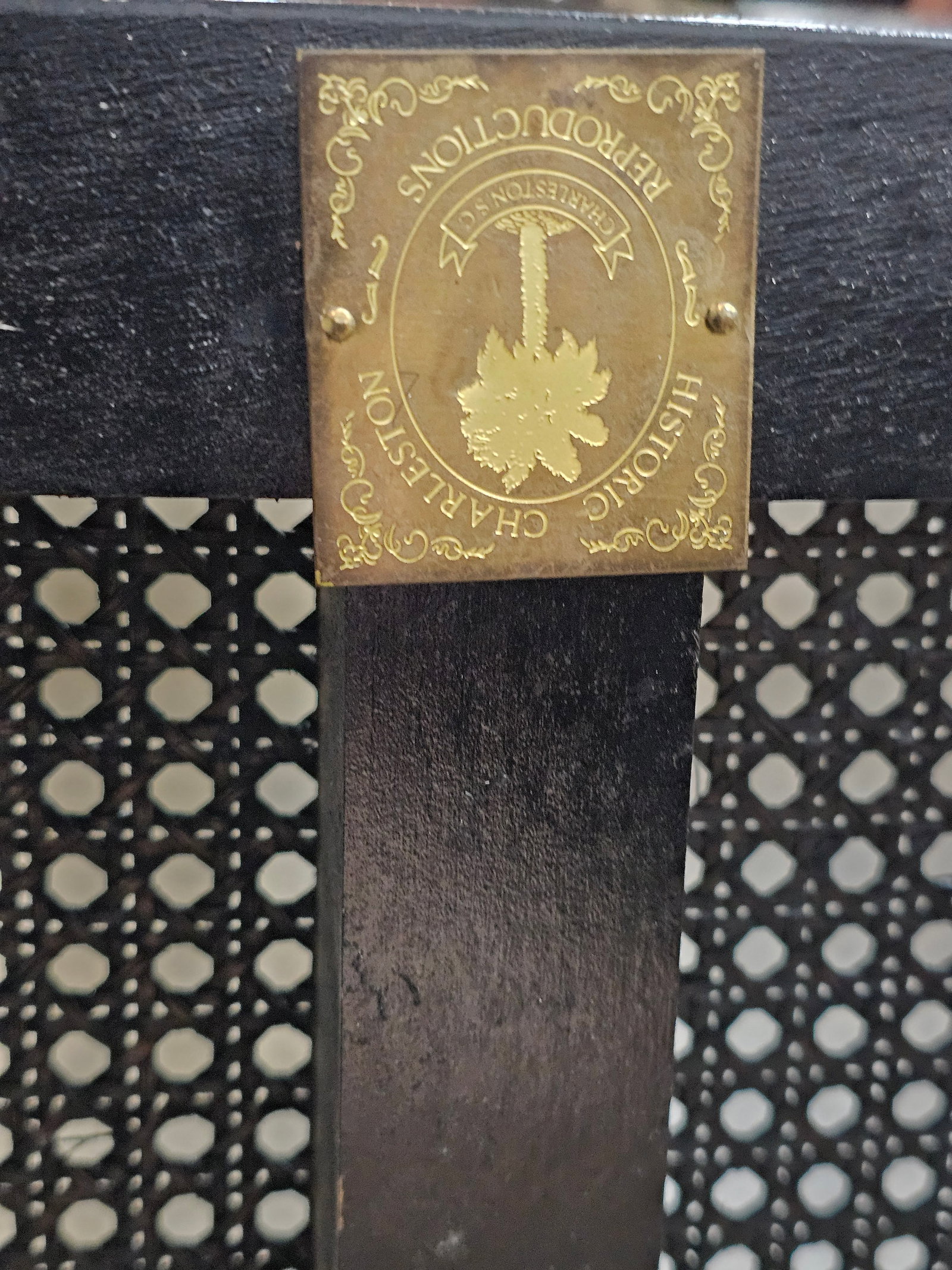 Late 20th Century Baker Historic Charleston Bench Settee Black Finish Gold Accents - 12