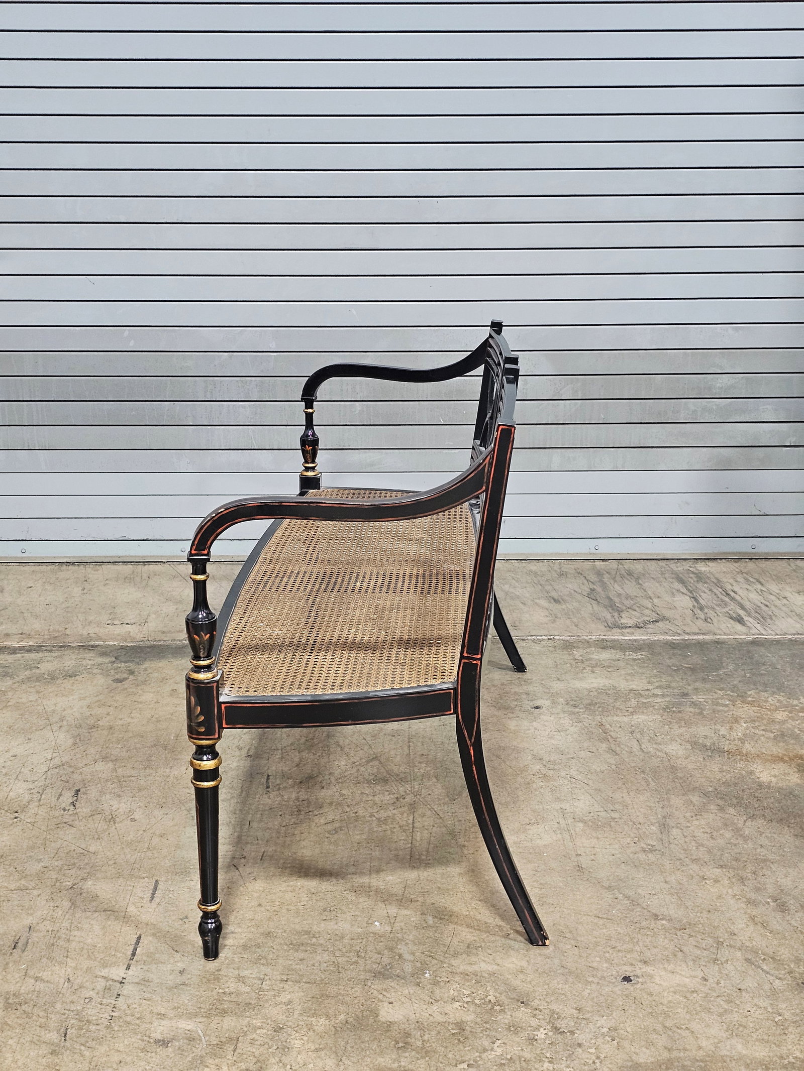 Late 20th Century Baker Historic Charleston Bench Settee Black Finish Gold Accents - 13