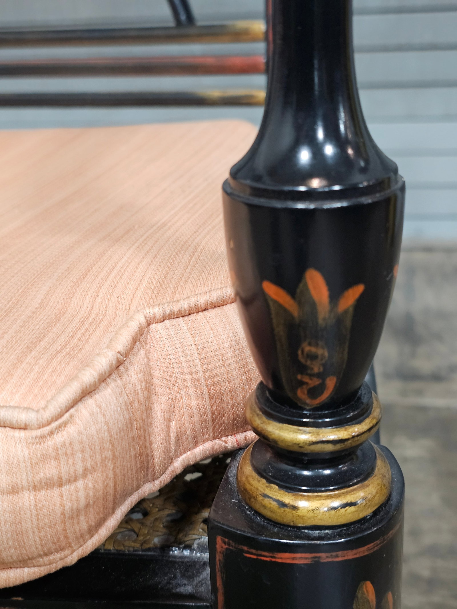 Late 20th Century Baker Historic Charleston Bench Settee Black Finish Gold Accents - 15