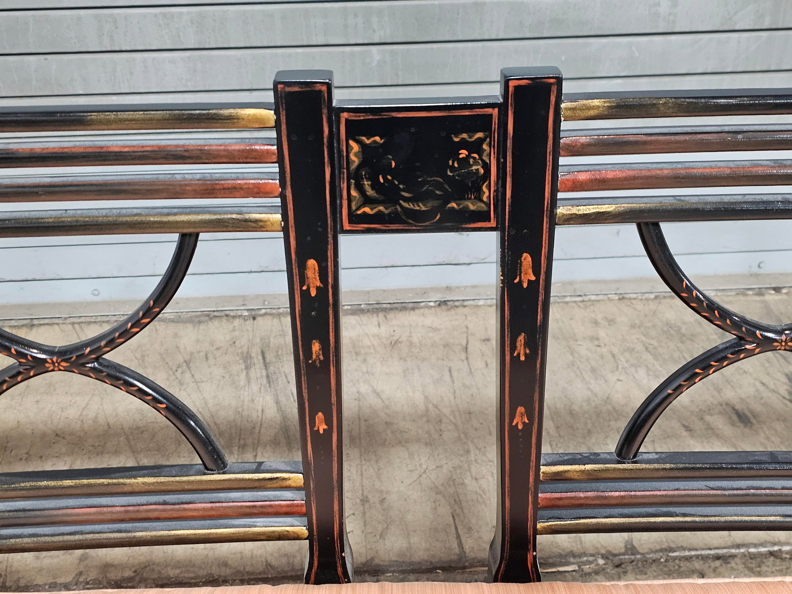 Late 20th Century Baker Historic Charleston Bench Settee Black Finish Gold Accents - 3