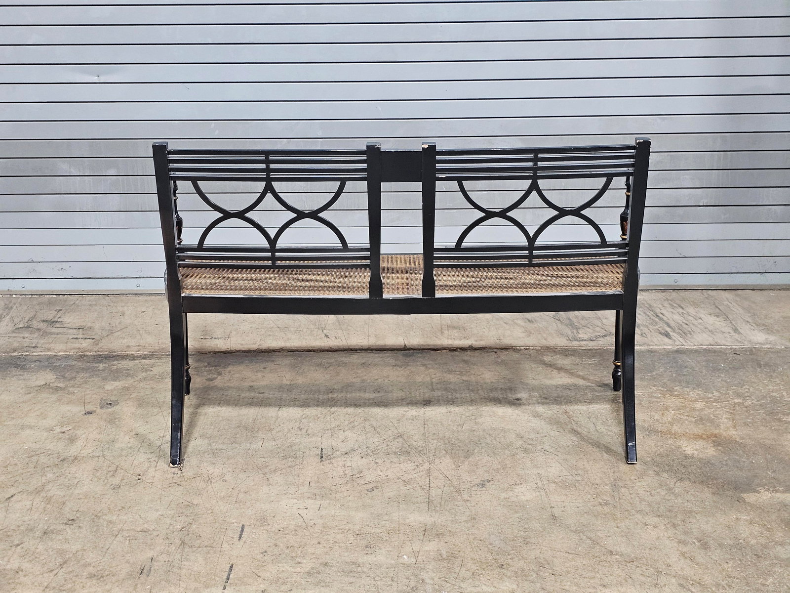 Late 20th Century Baker Historic Charleston Bench Settee Black Finish Gold Accents - 6
