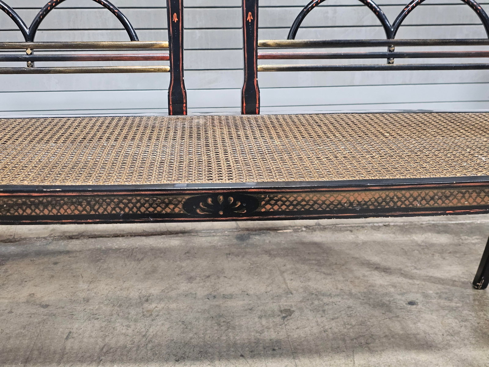 Late 20th Century Baker Historic Charleston Bench Settee Black Finish Gold Accents - 8