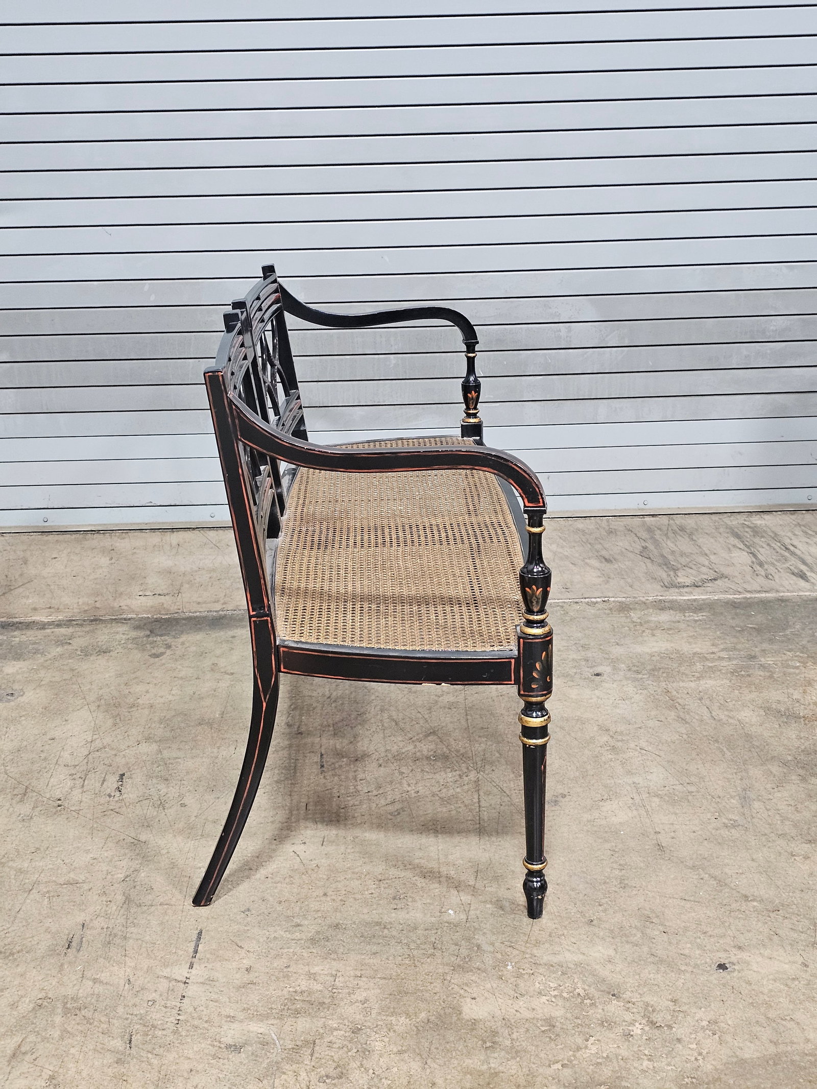 Late 20th Century Baker Historic Charleston Bench Settee Black Finish Gold Accents - 9