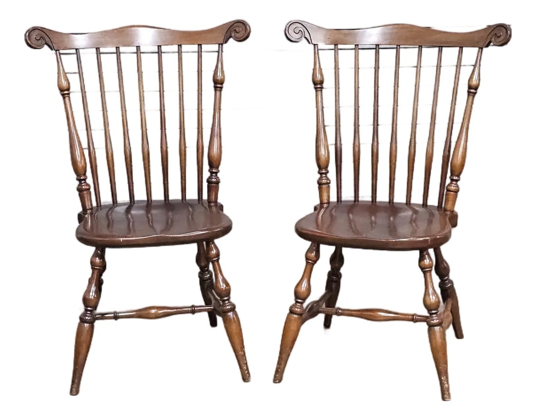 Late 20th Century Pair of Willett Solid Marbelhead Cherry Fan Back Windsor Chairs Made in Usa (1 of 10)