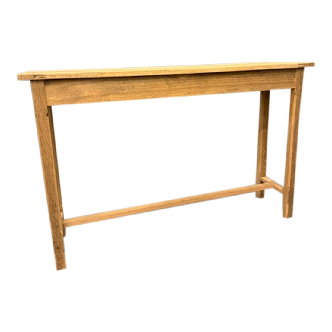 Hand Made Oak Console Table: 21st century handcrafted console table made from reclaimed quarter-sawn white oak, sourced from approximately 200-year-old timber. Built using traditional joinery methods including mortise and tenon c