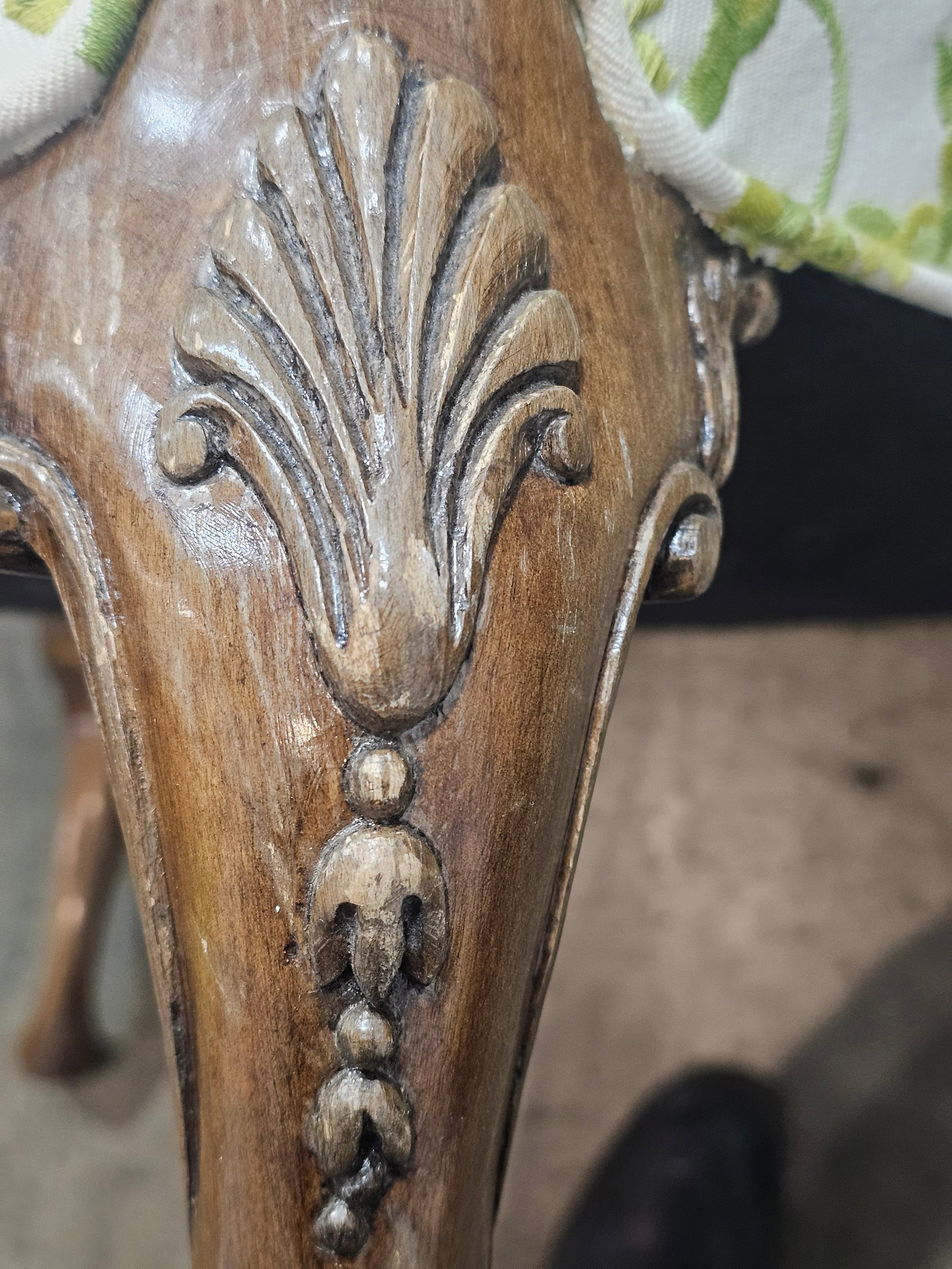 Early 20th Century Chippendale Mahogany Wing Chair Carved Ball & Claw Feet Needpoint Fabric - 11