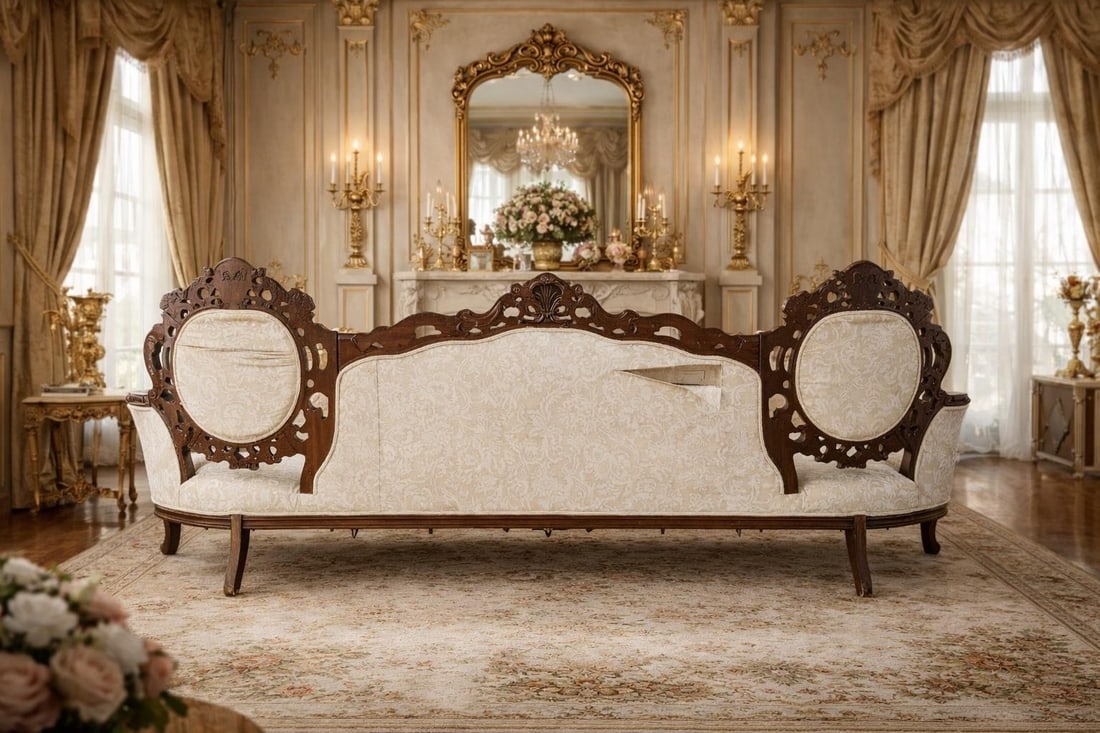 Antique Victorian Rococo Carved Walnut Sofa – 93" – Reupholstery-Ready Designer Frame - 5