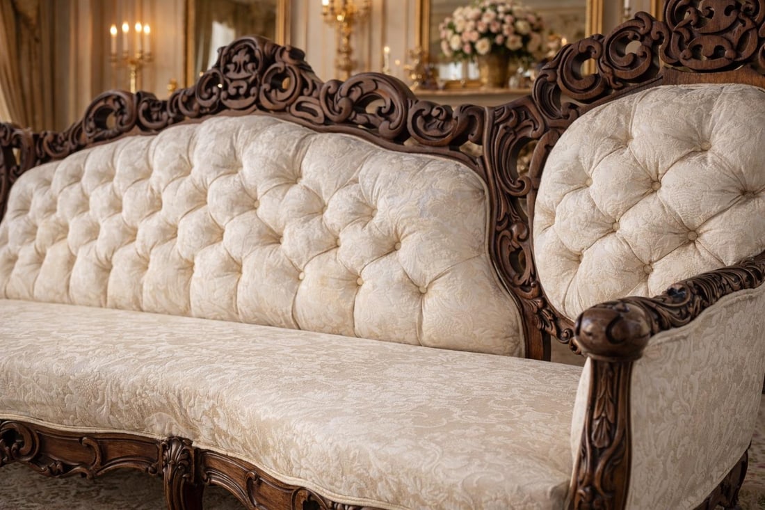 Antique Victorian Rococo Carved Walnut Sofa – 93" – Reupholstery-Ready Designer Frame - 6