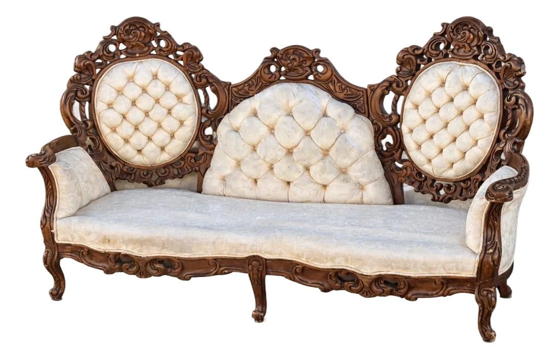 Antique Victorian Rococo Carved Walnut Settee – 66" – Reupholstery-Ready Designer Frame (1 of 7)