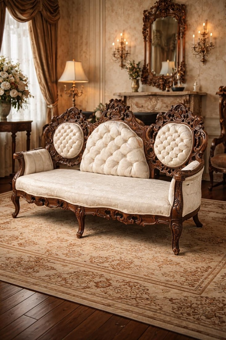 Antique Victorian Rococo Carved Walnut Settee – 66" – Reupholstery-Ready Designer Frame - 2