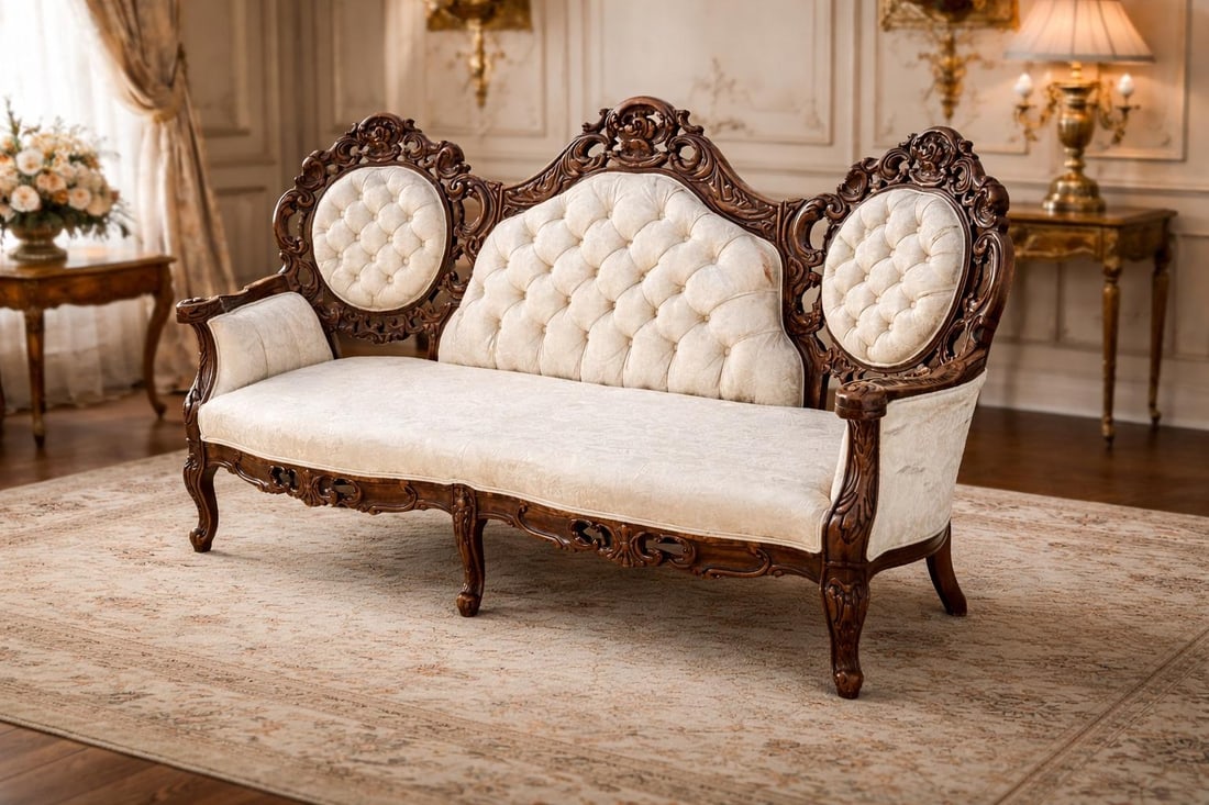 Antique Victorian Rococo Carved Walnut Settee – 66" – Reupholstery-Ready Designer Frame - 3
