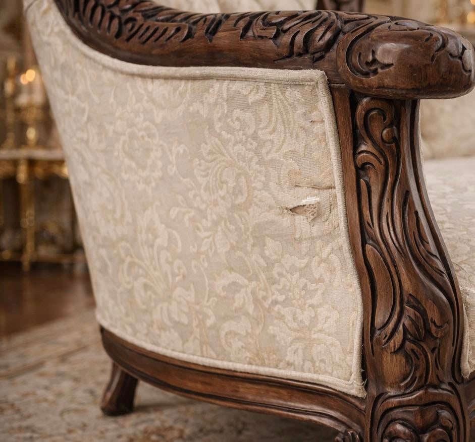 Antique Victorian Rococo Carved Walnut Settee – 66" – Reupholstery-Ready Designer Frame - 4