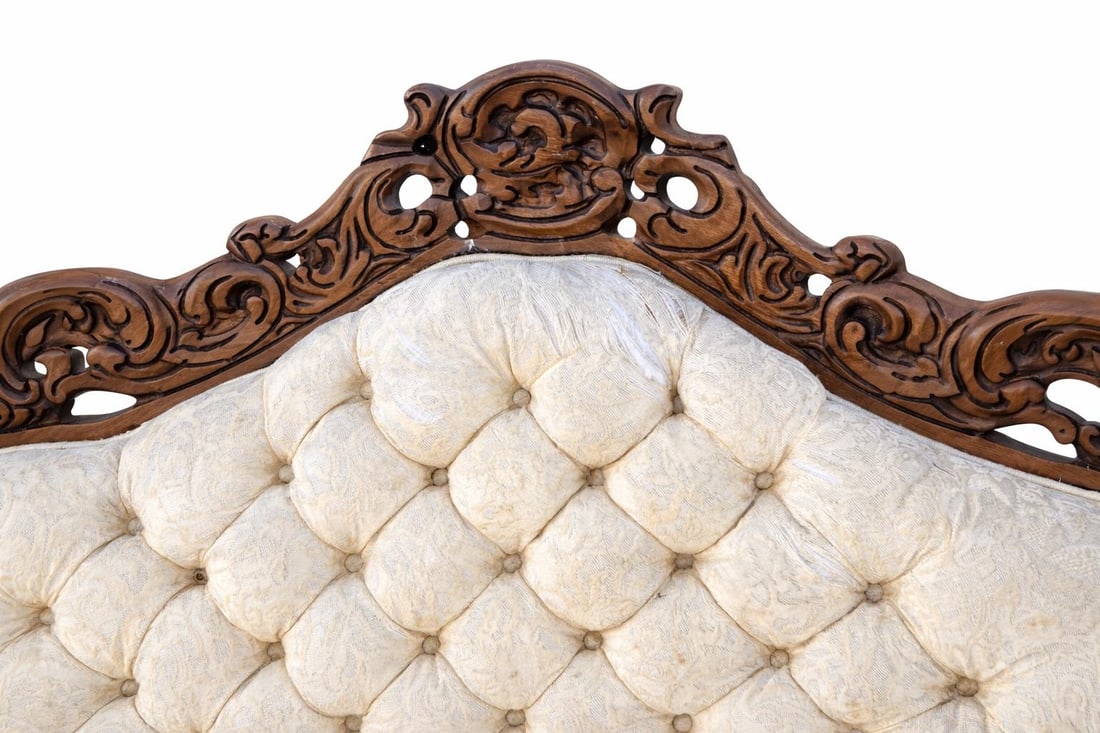 Antique Victorian Rococo Carved Walnut Settee – 66" – Reupholstery-Ready Designer Frame - 6