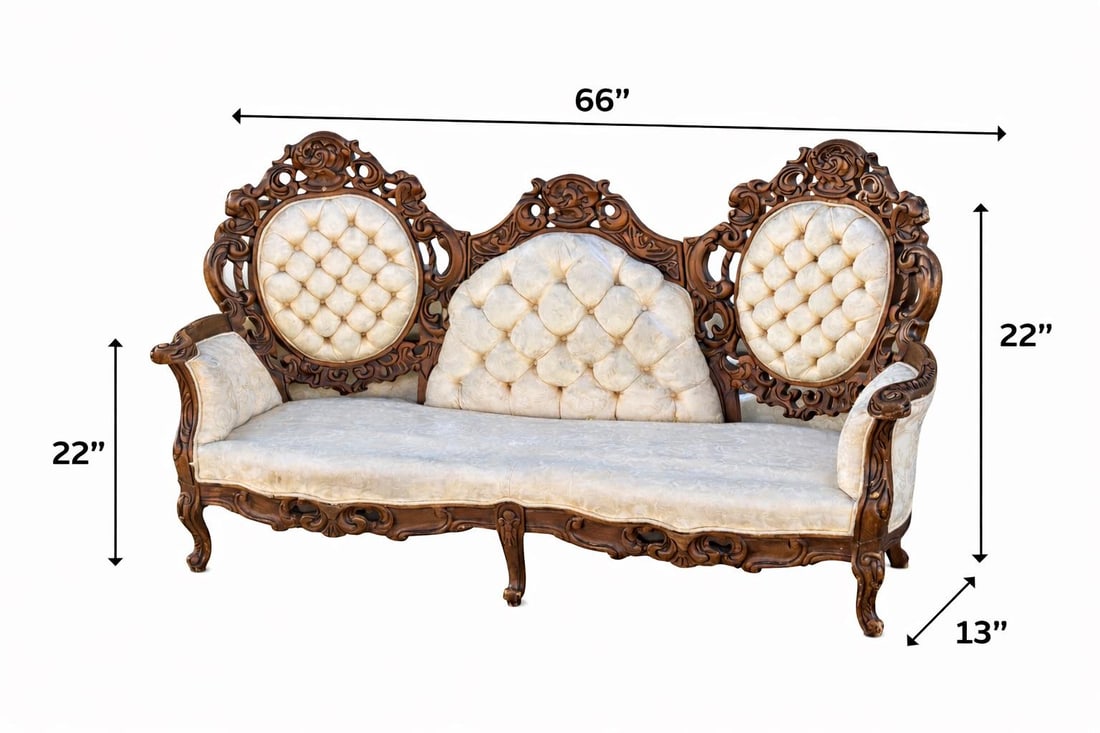 Antique Victorian Rococo Carved Walnut Settee – 66" – Reupholstery-Ready Designer Frame - 7