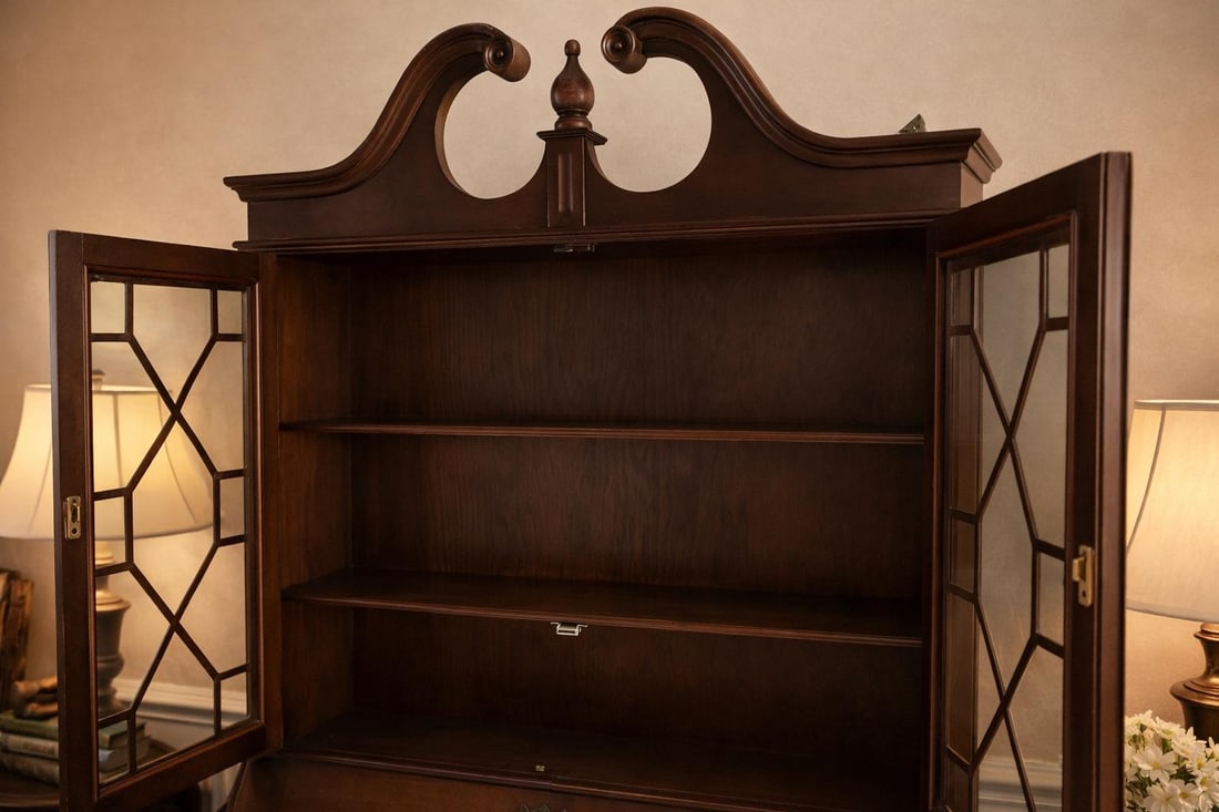 1930s–1940s Northwestern Furniture Co. Mahogany Serpentine Secretary Bookcase Desk - 7