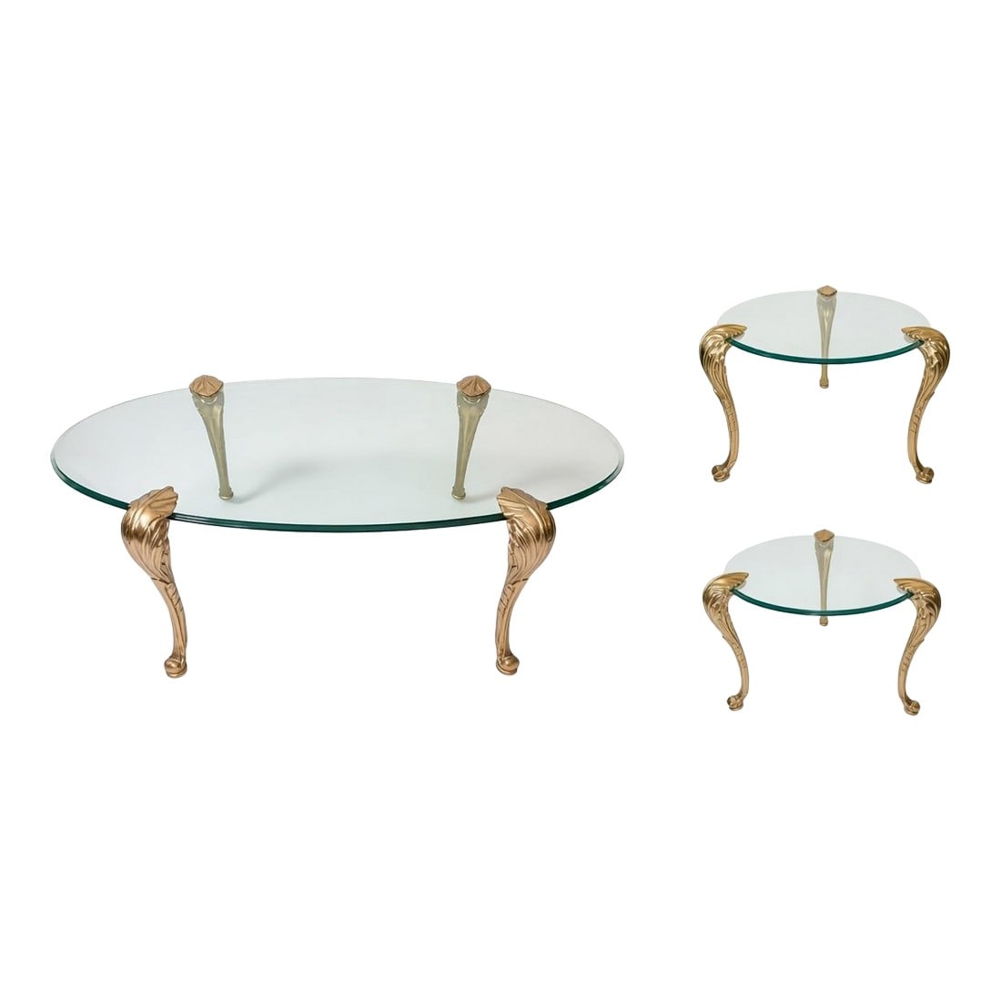 1970s Chapman Manufacturing Brass and Glass Coffee Table and Side Tables Set - 3 Pieces (1 of 6)