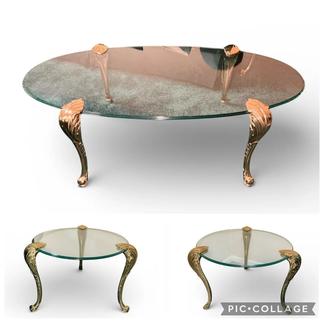 1970s Chapman Manufacturing Brass and Glass Coffee Table and Side Tables Set - 3 Pieces - 5