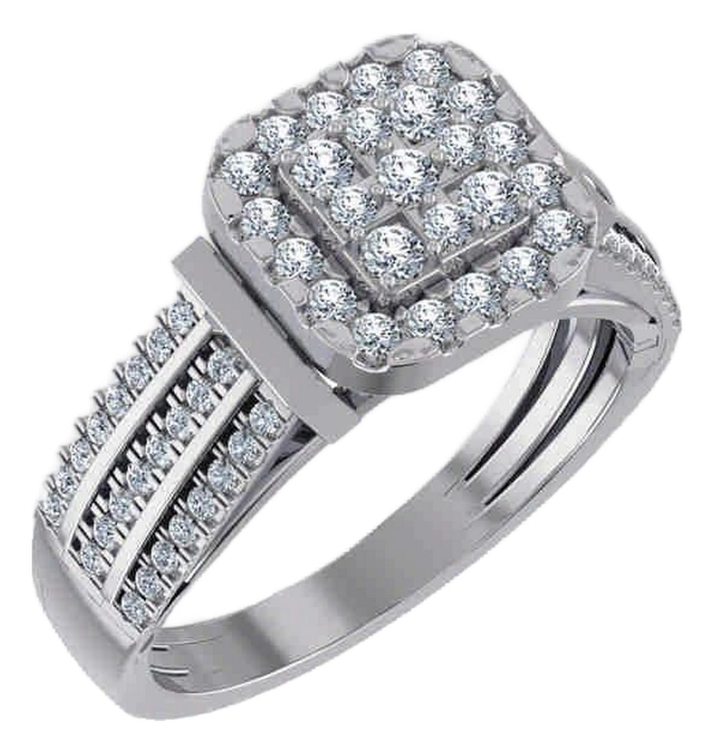 10K White Gold Round Diamond Halo Bridal Cluster Ring 7/8 Cttw, Size 7 (1 of 2)