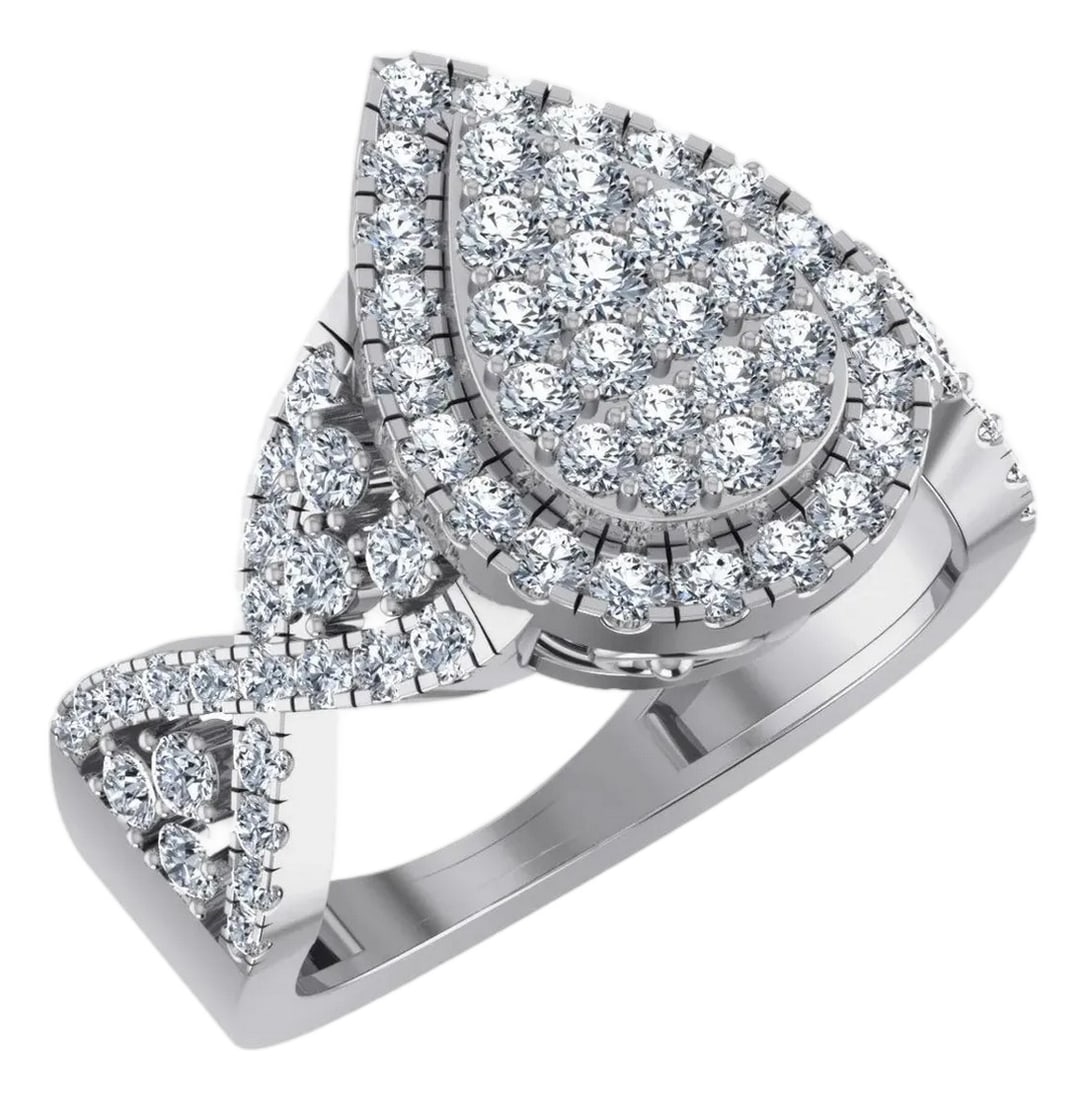 10K White Gold Round Diamond Pear Shape Halo Designer Womens Ring SZ 7 1-3/8 Cttw: This 10K White Gold Round Diamond Pear Shape Halo Designer Womens Ring SZ 7 1-3/8 Cttw is a refined diamond ring crafted in premium white gold and set with natural diamonds. Designed for engagements,