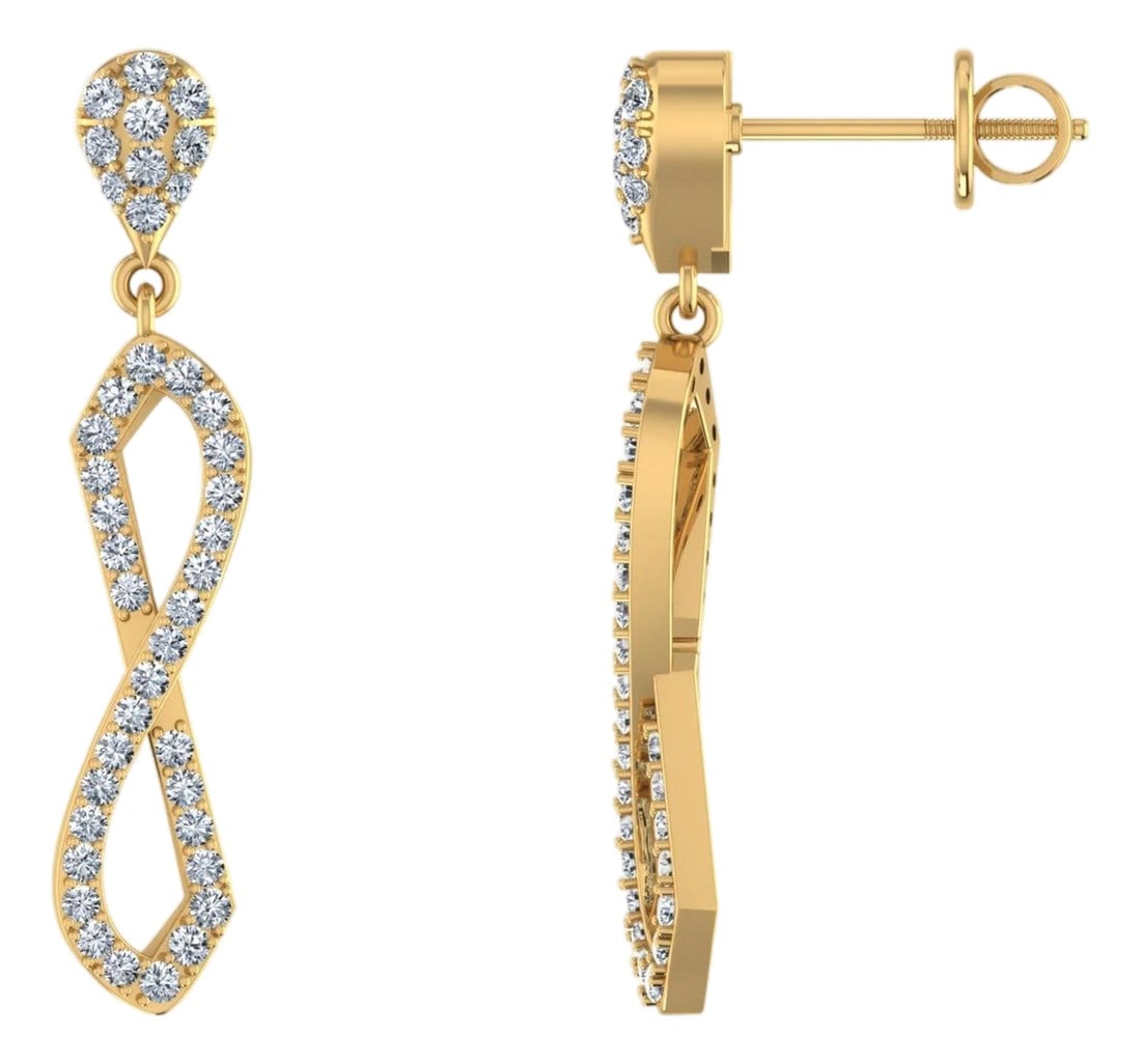 10K Yellow Gold Round Diamond Twisted Dangling Earrings 7/8 Cttw, A Pair: This 10K Yellow Gold Round Diamond Twisted Dangling Earrings 7/8 Cttw is a refined diamond ring crafted in premium white gold and set with natural diamonds. Designed for engagements, anniversaries,